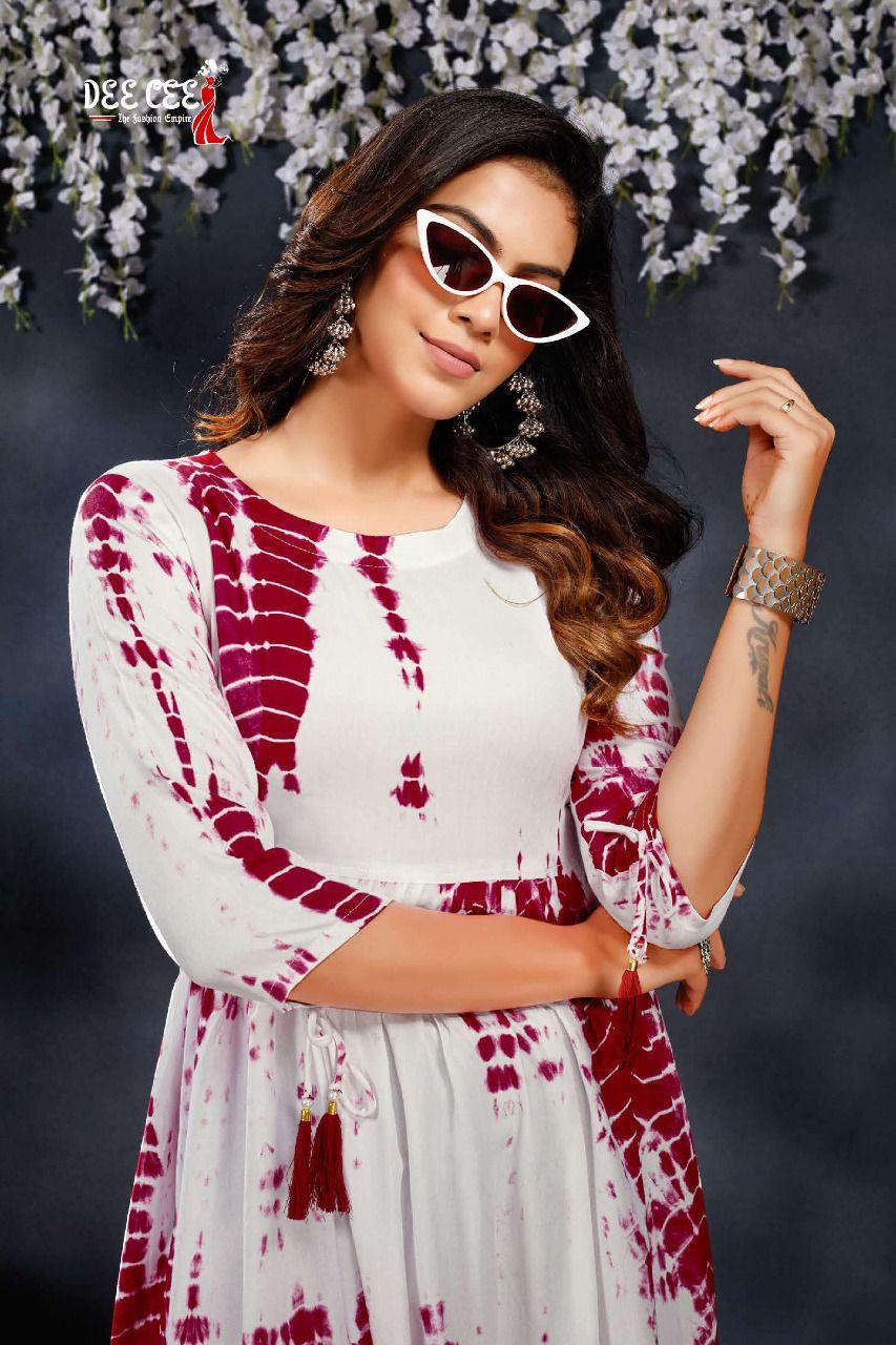 Dee Cee Fancy Party Wear Heavy Rayon Printed Wholesale Tunic Top Collection